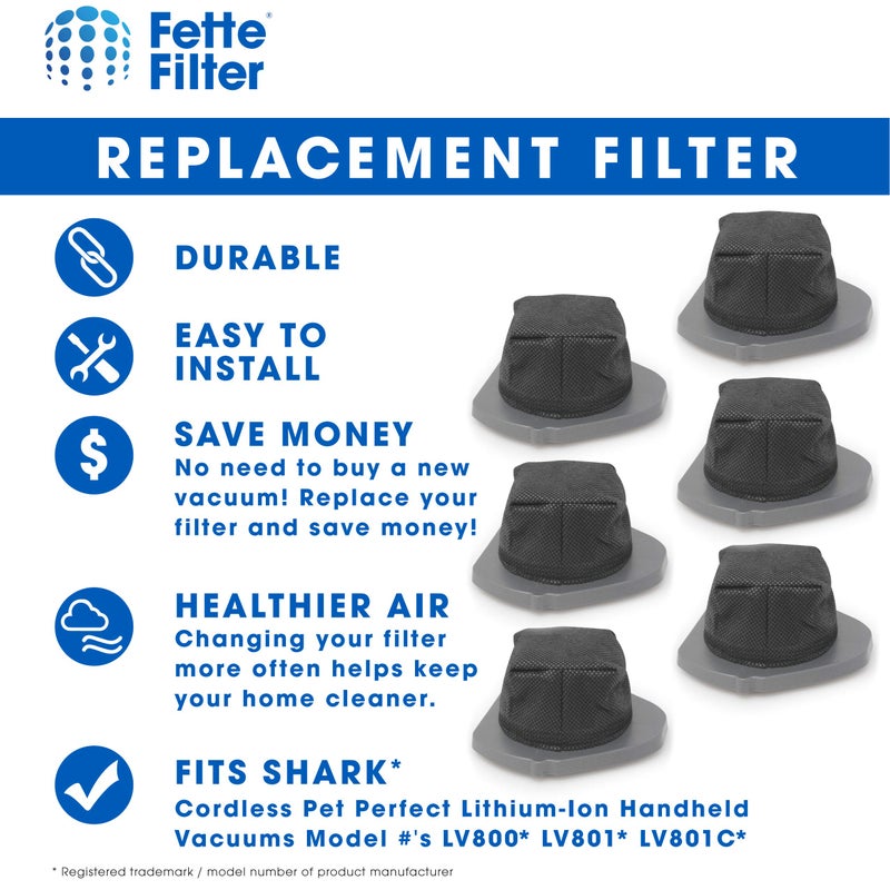 Fette Filter - Dust Cup Filter Compatible with Shark Cordless Pet Perfect Lithium-Ion Handheld Vacuums Models LV800 LV801 LV801C Compare to Part # XDCF800. (Pack of 6) - Image 3